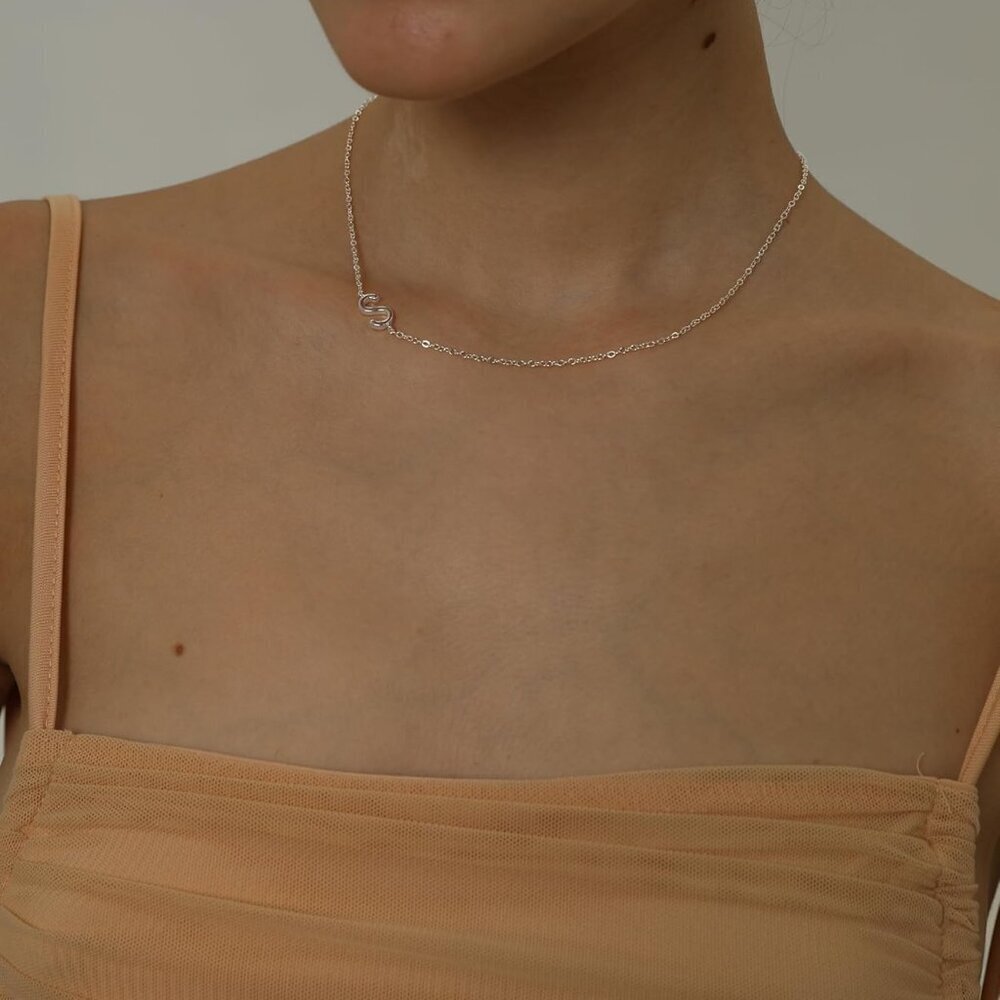 Silver Initial Necklace Sterling Silver Dainty Choker Personalized Gift - Picture 4 of 6